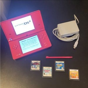 DS Pink Console, Stylus  Pen, Four (4) Games & Charger